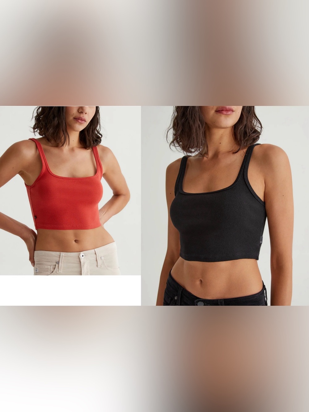 AG Jean The EmRata Cooper Black & Sunburst Tomato Red Stretch Cropped Tanks S